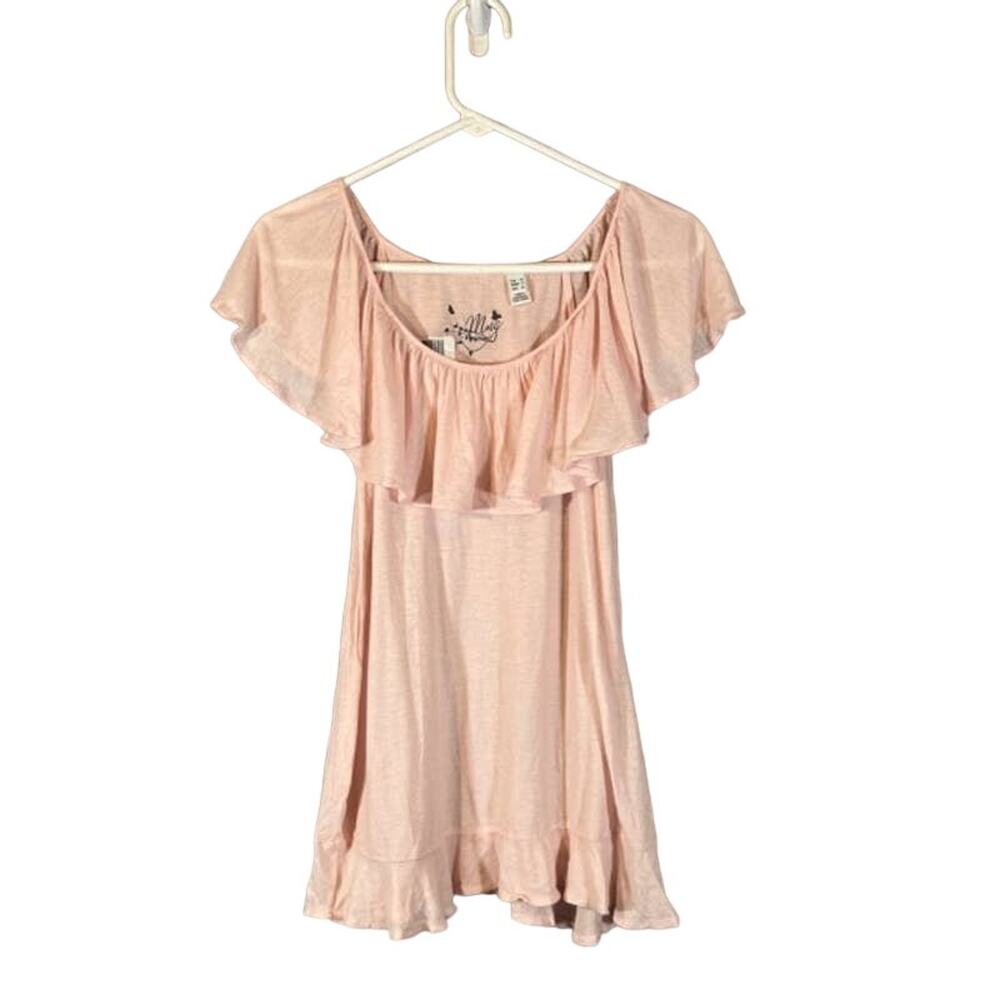 MNG by Mango Pink Ruffle Trim Lightweight Short Sleeve Blouse Women Sz S